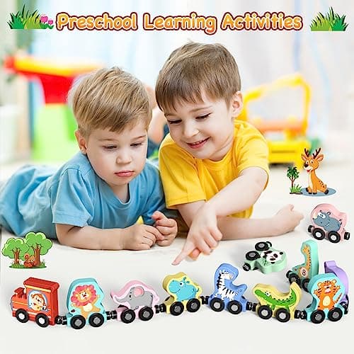 Zeoddler Toys for Toddlers, 11 Magnetic Wooden Animals Train Set, Montessori Toys for Toddlers, Preschool Learning Activities for Kids, Birthday Gifts for Boys, Girls - Image 6