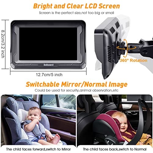 DoHonest Baby Car Camera HD 1080P - Rear-Facing Car Baby Monitor with Night Vision, Adjustable View Angle, Easy Setup, Anti-Glare Display, Safety for Kids & Infants - Image 4
