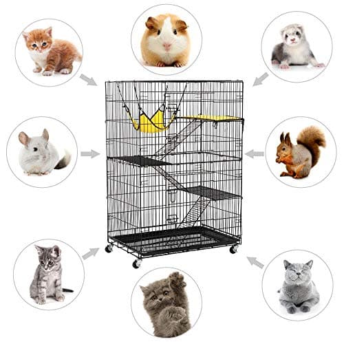Yaheetech 49'' Collapsible Cat Cage 4-Tier Metal Cat Kennel Ferret Enclosure Chinchilla Cage with Rotating Casters/Ramp/Ladders/Hammock for Indoor Kitten - Image 3