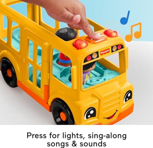 Fisher-Price Little People Toddler Toy School Bus Musical Push-Along Vehicle with 2 Figures for Pretend Play Ages 1+ Years - Image 3