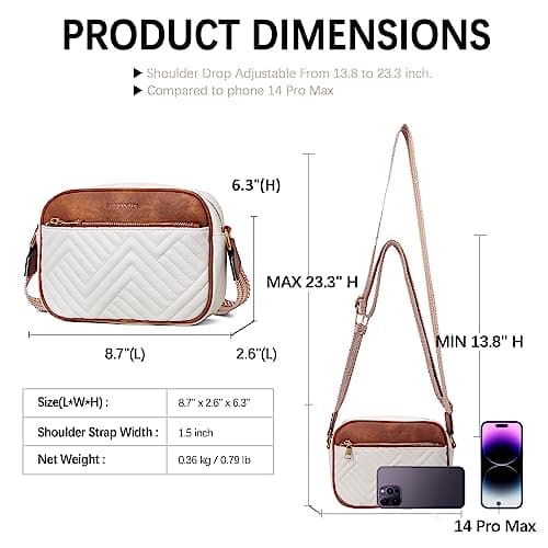 BOSTANTEN Quilted Crossbody Bags for Women Vegan Leather Purses Small Shoulder Handbags with Wide Strap Beige with Brown - Image 3
