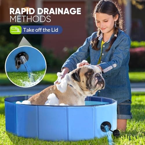 Dog Pool, Foldable Pet Swimming Pool with 6mm High-Strength PP Board, Hard Plastic Collapsible Doggy Pools for Small Dogs Kitty Duck,Non-Slip Doggie Bathtub Quick to Set Up and Drainage Hole(32x8in) - Image 6