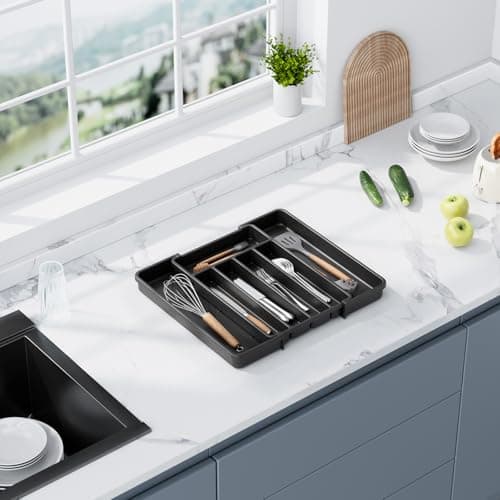 Aujen Silverware Organizer - Expandable Kitchen Drawer Organizer, Adjustable Utensil Organizer, Cutlery Tray for Forks, Knives, Multipurpose Kitchen Organizers and Storage Solution, Black, Medium - Image 8