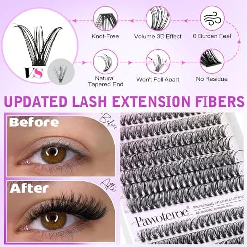 Pawotence Lash Extension Kit DIY 280pcs Lash Clusters Eyelash Extension Kit, 9-16mm 30D 40D Individual Lashes Kit with Lash Bond and Seal, Lash Tweezers for Self Use (30D&40D, 0.07D, 9-16mm, Kit) - Image 4