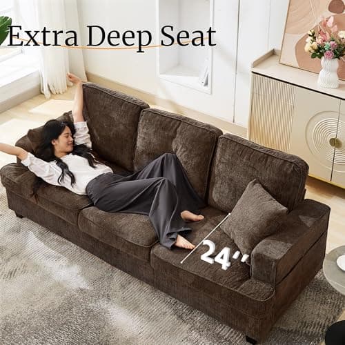 Couches for Living Room, 89 inch Cloud Couch Sofa in Chenile with Extra Comfy Soft Deep Seats, Modern 3 Seater Sofas for Living Room Bedroom Office Apartment, Brown - Image 4