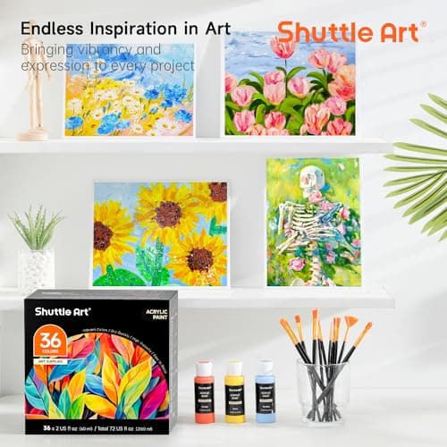 Shuttle Art Acrylic Paint Set, 36 Colors Acrylic Paint with Brushes & Palette, 2oz/60ml Bottles, Rich Pigments Non-toxic for Artists Kids & Adults, Painting on Canvas Rock Ceramic Wood - Image 8