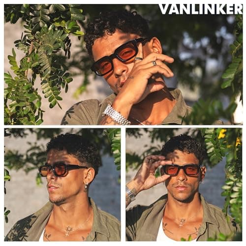 VANLINKER Retro Chunky Rectangle Sunglasses for Men Women Vintage Trendy Square Thick Sun Glasses VL9823,Black/Orange - Image 3
