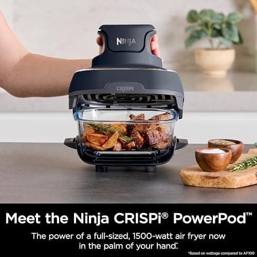 Ninja Crispi 4-in-1 Portable Glass Air Fryer Cooking System, 1500W, 4QT & 6-Cup TempWare Glass Containers with Storage Lids, Microwave, Freezer & Dishwasher Safe, Cyberspace Gray, FN101GY - Image 3