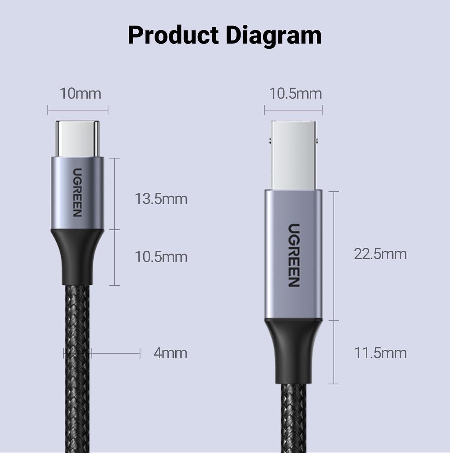 UGREEN USB B to USB C Printer Cable 3 FT, Nylon USB B to USBC Cable for MacBook Pro/Air, MIDI Cable Compatible with MIDI Keyboard/DJ Controller/DAC/Yamaha Casio Digital Piano for iPad 3 FT Silver - Image 10