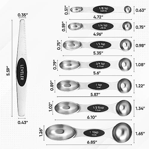 Spring Chef Stainless Steel Magnetic Measuring Spoons Set with Strong N45 Magnets, Heavy Duty Metal Kitchen Gadgets for Baking & Cooking, Fits in Most Kitchen Spice Jars, Set of 8 with Leveler, Black - Image 3
