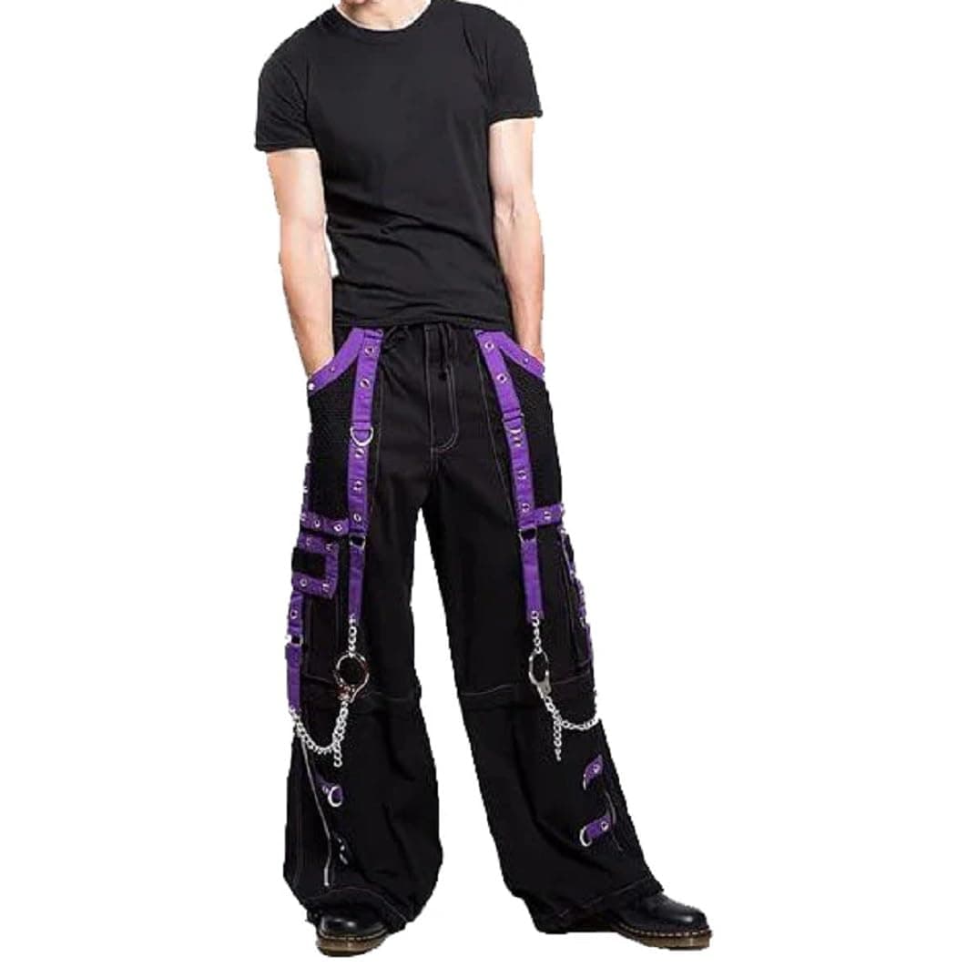 Men's Pant Black/Purple Punk Baggy Pant W/Chrome Rings & Chain/USA 3X-Large Black/Purple