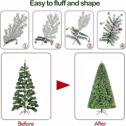 Hykolity 7.5 ft Prelit Christmas Tree, Artificial Christmas Tree with 450 Warm White Lights, 1450 Branch Tips, Metal Stand and Hinged Branches - Image 6