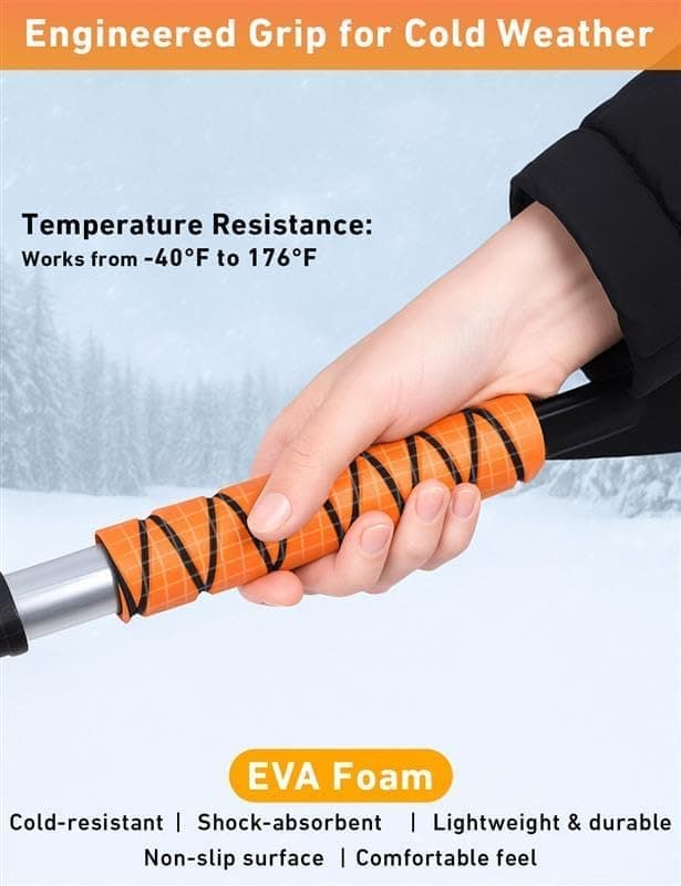 EcoNour 27" Aluminum Ice Scrapers for Car Windshield | Car Snow Scraper Window and Snow Brush with Ergonomic Foam Grip Winter Accessories (Orange) Orange 27" - Image 3