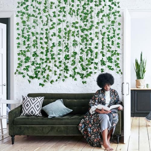 Freyalife Fake Vines for Room Decor(12 Pack 84 Feet) Aesthetic Artificial Plant Ivy Leaves Hanging Greenery Garlands for Home Bedroom Wall Wedding Christmas Party Office Patio Outdoor Garden Décor - Image 5