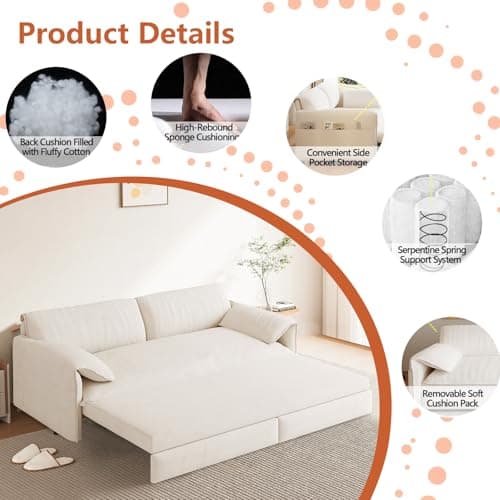 Lyngins 66" Queen Sleeper Sofa,Velvet Convertible Sofa Bed Queen, 3-in-1 Pull Out Couch Bed, Sleeper Loveseat for Small Spaces, Living Room, Office, Apartment - Image 4