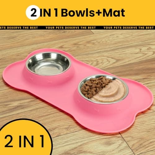 Conlun Dog Bowls with Silicone Feeding Mat, No Spill Food Water Dish Set, Dishwasher Safe, 2 Stainless Steel Puppy Bowls, Suitable for Tiny Dogs Kittens Cats Rabbits Pets under 8lbs, Extra Small, Pink - Image 8