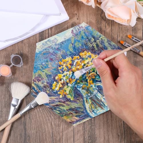 12 Pieces Stretched Canvas Blank Painting Canvas 8 Inch Panel Artist White Canvas Boards Triangle Square Hexagon Round Shape Canvas Frame for Acrylic Pouring Oil Painting - Image 3