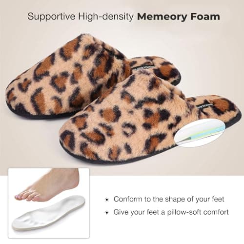 Snug Leaves Women's Fuzzy Scuff Slippers Soft Comfy Memory Foam Non-slip Indoor House Shoes (Cheetah Brown, Size 7-8) - Image 5