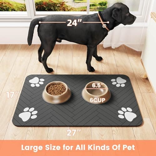 Pet Feeding Mat-Absorbent Pet Placemat for Food and Water Bowl, with Waterproof Rubber Backing, Quick Dry Water Dispenser Mat for Dog and Cat (12"x20", Striped Dark Gray) - Image 8
