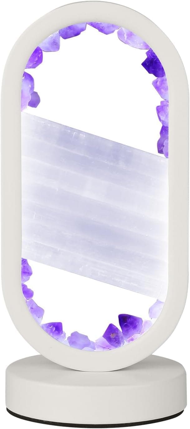 GC QUILL Natural Amethyst and Selenite Crystal Healing Night Table Lamp –3-Color Dimmable Mood Lighting for Meditation Relaxation and Restful Sleep, Purple Crystal Bedroom Decor (White) - Image 2