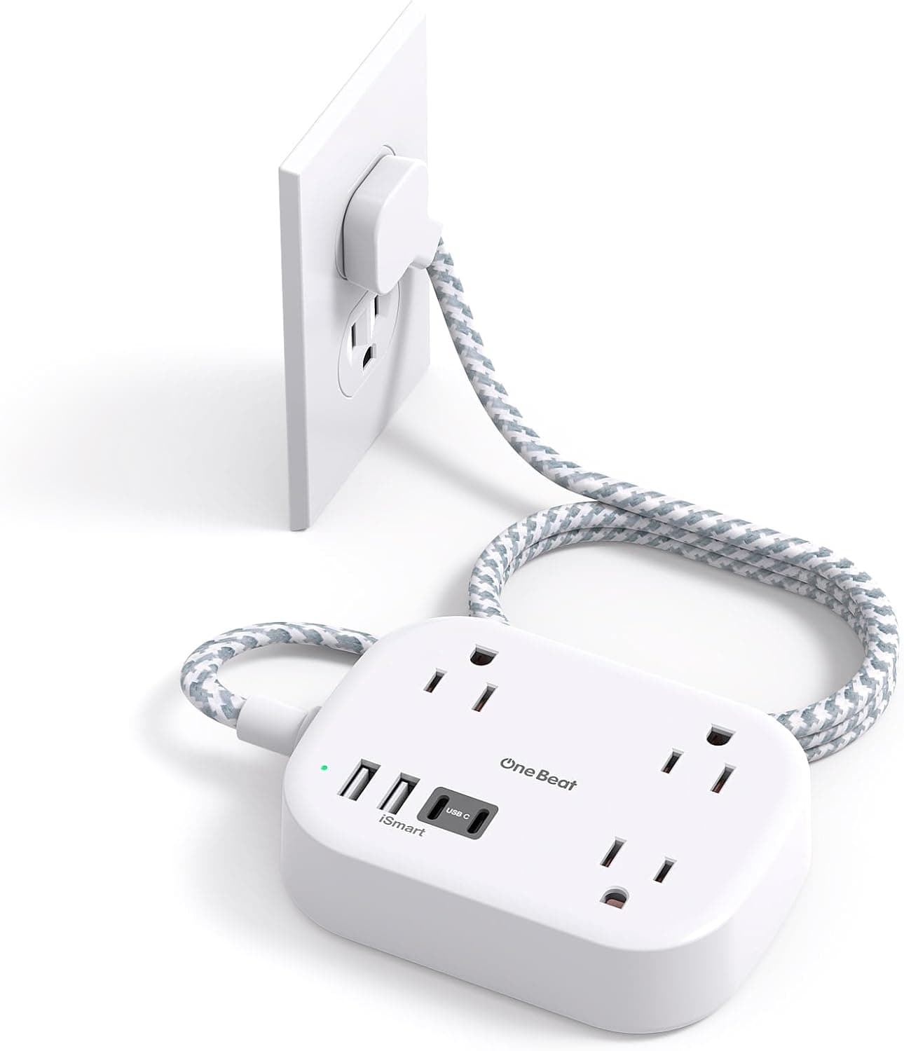 Cruise Ship Essentials, Travel Power Strip with USB C, Flat Plug Extension Cord with 3 Outlets 4 USB Ports(2 USB C), 5 ft Desk Wall Outlet Extender, Non Surge Protector for Cruise, Dorm Room, ETL product image