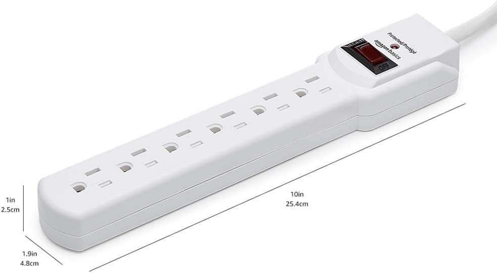 Amazon Basics Surge Protector Power Strip, 6-Outlet with 200J Protection, 2ft Extension Cord, Rectangle, White (2 Pack) 200 Joule White 2 Pack - Image 6