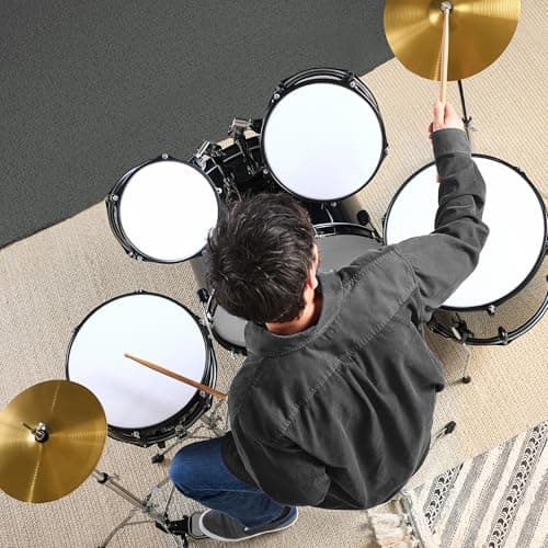 Best Choice Products 5-Piece Full Size Complete Adult Drum Set w/Cymbal Stands, Stool, Drum Pedal, Sticks, Floor Tom - Black - Image 8