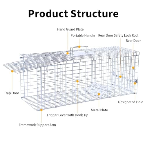 32" Live Animal Traps,Humane Animal Trap for Stray Cats up to 16.5 pounds, Raccoons, Squirrel, Skunk, Mole, Groundhog, Armadillo, Rabbit,Steel Foldable with Pedal Triggers - Image 5