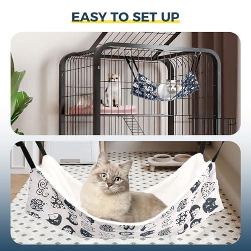 Cat Hammock for Cage Hanging Reversible 2Pack,Pet Hammock Bed Adjustable,Soft Sleeping Hammock for Cats,Ferret,Puppy,Rabbits,Small Animals (M, CAT) - Image 7