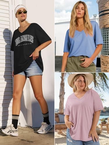 ATHMILE Womens Summer Oversized Shirts V Neck Plus Size Spring Workout Tops Beach Vacation 2025 Gym Clothes Black - Image 5