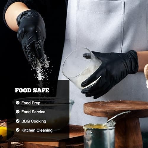 TitanFlex Disposable Nitrile Exam Gloves, 6-mil, Black, Large 100-ct Box, Heavy Duty Disposable Gloves, Cooking Gloves, Mechanic Gloves, Latex Free Gloves, Food Safe Rubber Gloves for Food Prep - Image 5