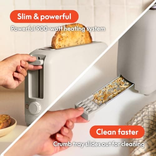 bella 2 Slice Slim Toaster, Fits-anywhere™ Kitchenware, 6 Setting Shade Control with Reheat & Cancel Buttons, Fits sourdough, 10” Long Slot, Anti Jam & Auto Shutoff, 900 Watt, Oatmilk - Image 4