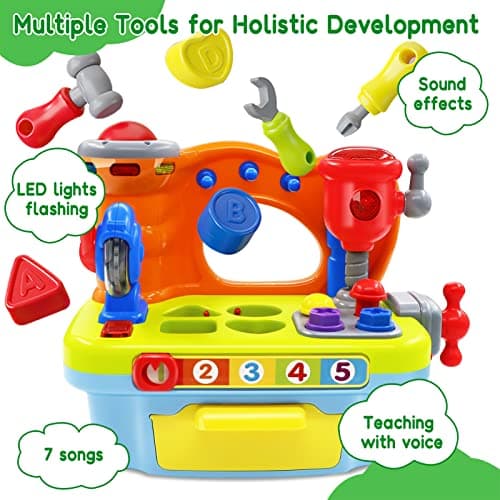 SYAOMUNLY Baby Toys for 1 Year Old Boy Girl Musical Learning Workbench for 1 2 Year Old Boy Birthday Gift Early Educational Sound Shape Toddler Toys Age 1-2 Tool Set for Kids 12-18 Months - Image 6