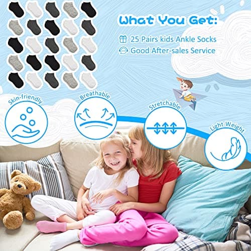 Kids Socks, 25 Pairs Toddler Socks Low Cut for Boys Girls Kids(4-7 Years Old), 25 Pairs Children No Show Ankle Socks Set - Image 7