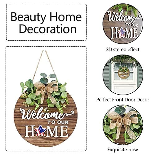 Interchangeable Seasonal Welcome Sign Front Door Decoration, Rustic Round Wood Wreaths Wall Hanging Outdoor, Farmhouse, Porch, for Spring Summer Fall All Seasons Holiday Halloween Christmas. - Image 2