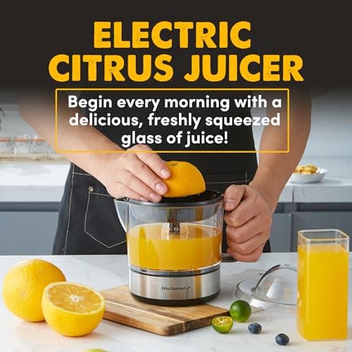 Elite Gourmet ETS623 BPA-Free Electric Citrus Juicer, Compact, Large Volume, Pulp Control, Oranges, Lemons, Limes, Grapefruits with Easy Pour Spout, 24oz, Black/Stainless Steel - Image 3
