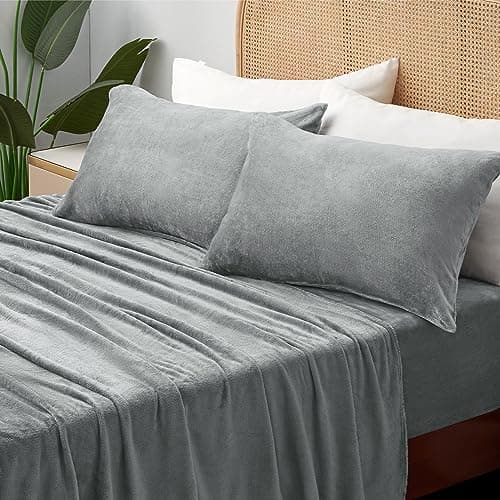 BEDELITE Flannel Sheets Queen Size Grey - Super Soft Fleece Sheets Set Fluffy Extra Plush, 4 Piece(Include Fitted Sheet, Flat Sheet, 2 Pillowcases) - Image 2