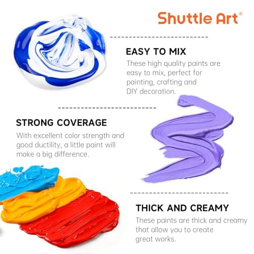 Shuttle Art Acrylic Paint Set, 36 Colors Acrylic Paint with Brushes & Palette, 2oz/60ml Bottles, Rich Pigments Non-toxic for Artists Kids & Adults, Painting on Canvas Rock Ceramic Wood - Image 4