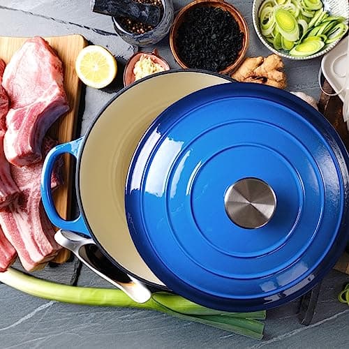 6 Quart Dutch Oven Enameled Cast Iron with Lid - Big Dual Handles - Oven Safe up to 500°F - Classic Round Pot for Versatile Cooking (Blue, 6 QT) - Image 6