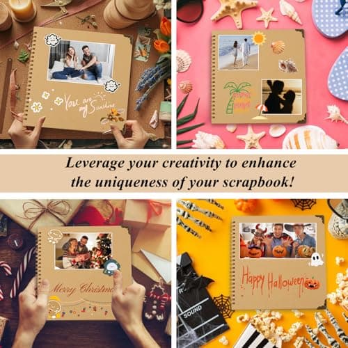 Joyberg Scrapbook 80 Pages, Scrapbooking Supplies 8 x 8 In, Scrapbook Album Suitable for Album Memory Book Wedding, Anniversary Family, DIY Craft Projects (Brown) - Image 6
