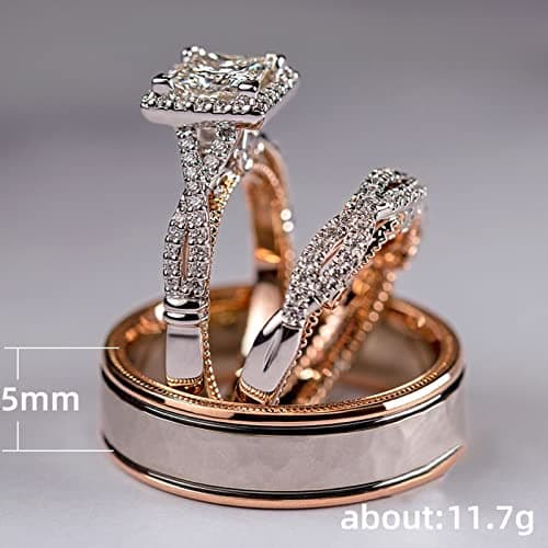 Engagement rings for couples set,3 pc His and Her Wedding Ring Set, Hypoallergenic Rose Gold Ring Set, Cubic Zirconia Bride Promise Rings Set,size 6-10 (8) - Image 6