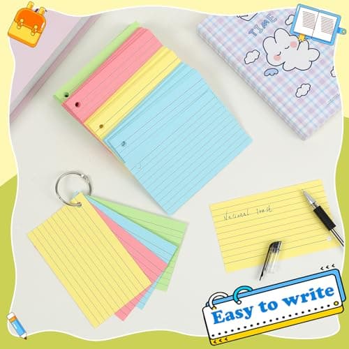 YAGUAO Colored Index Cards 3x5 Inch Flash Cards with Ring Lined Flashcards Note Cards for Studying School Supplies College, 200 Count - Image 3