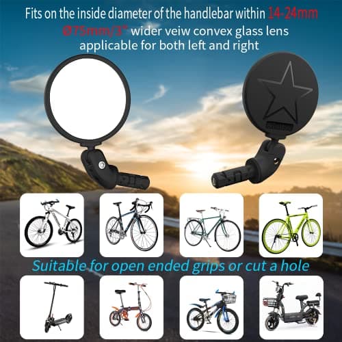 BriskMore Black Convex Rearview Mirrors, 2PCS Adjustable Handlebar Bicycle Mirrors for Road, Mountain, Scooter Bikes - Image 2