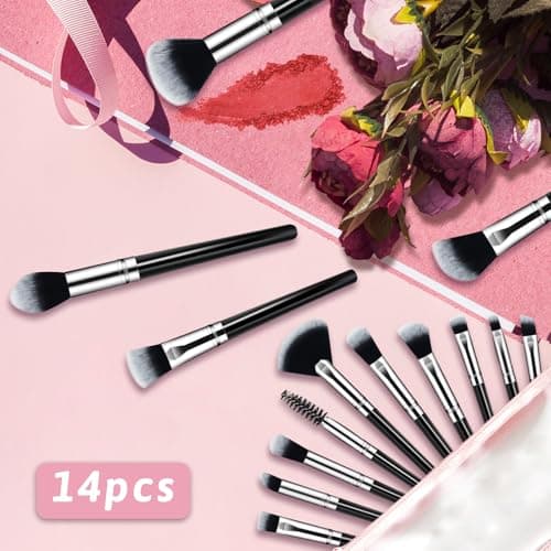 Makeup Brush Set, Premium Synthetic 14 Pcs Makeup Brushes, Travel Makeup Brush Set for Foundation, Concealer, Blush and Eyeshadow Brush(Black) - Image 7