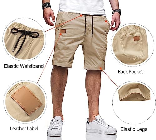 JMIERR Mens Athletic Shorts Casual Cotton Drawstring Summer Beach Twill Chino Dress Golf Travel Essentials Workout Gym Running Basketball Shorts, L, S1 Khaki 2 - Image 3