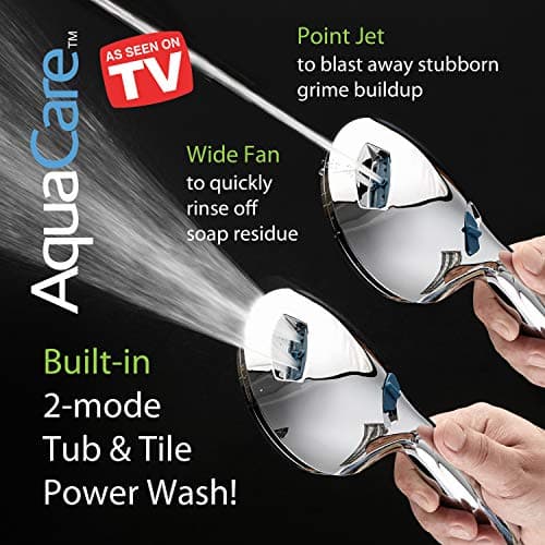 AquaCare High Pressure 8-mode Handheld Shower Head - Anti-clog Nozzles, Built-in Power Wash to Clean Tub, Tile & Pets, Extra Long 6 ft. Stainless Steel Hose, Wall & Overhead Brackets - Image 7