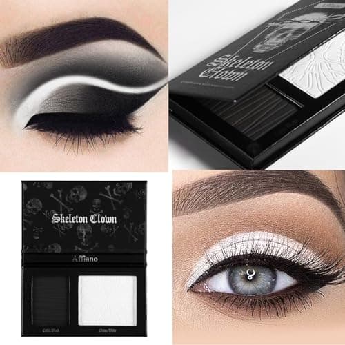 Black White Makeup Palette, White Pressed Setting Powder Goth Halloween Black Gothic Foundation & EyeShadow Kit, Matte Finish for Smokey Eyes, High-Pigment Face Paint Skeleton Cosplay & Costume Looks - Image 3