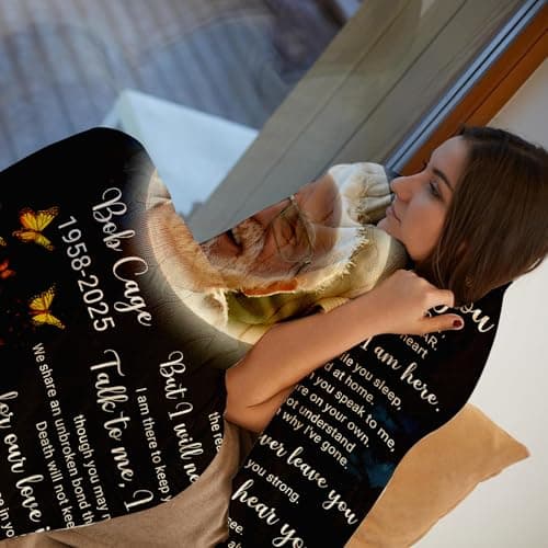 Ship Next Day, Custom Memorial Blanket with Photos for Loss of Loved One - Printed in USA Loving Memory Personalized Sympathy Blanket for Loss of Dad Mom Husband Wife Family Friend Pet in Memory Gifts - Image 2