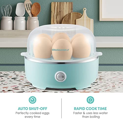 Elite Gourmet EGC115M Easy Egg Cooker Electric 7-Egg Capacity, Soft, Medium, Hard-Boiled Egg Cooker with Auto Shut-Off, Measuring Cup Included, BPA Free, Retro Mint - Image 3