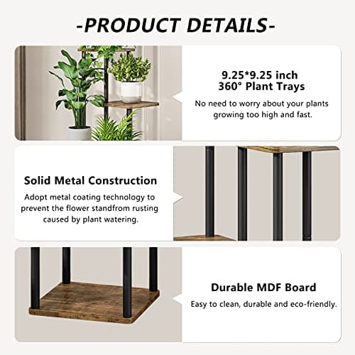 AZERPIAN Plant Stand 5 Tier Indoor Metal Flower Shelf for Multiple Plants Corner Tall Flower Holders for Patio Garden Living Room Balcony Bedroom, Black (5 Tier-Black) - Image 5